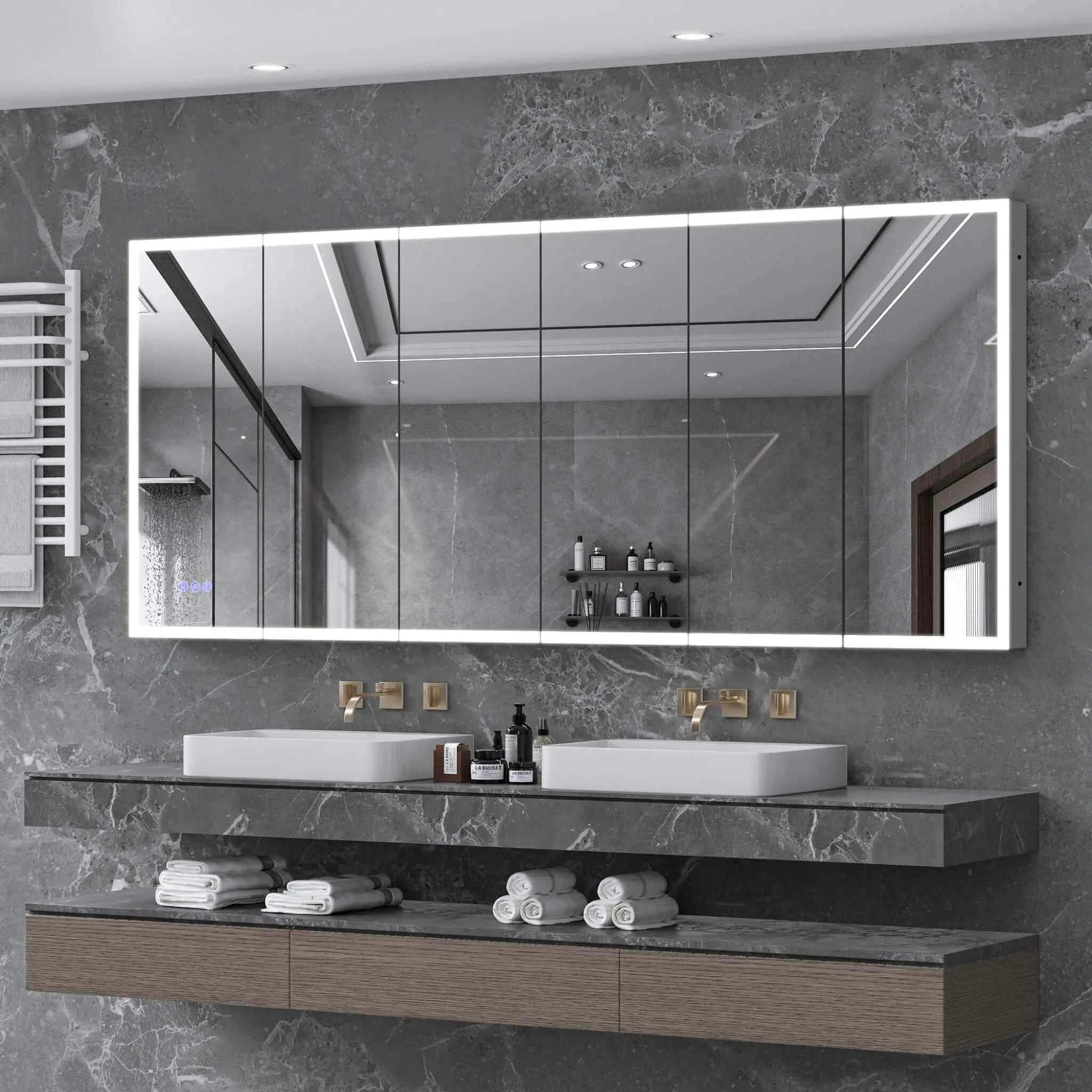 [96X40-Inch] Nuvia Wall-Mounted Medicine Cabinet Mirror With Anti-Fog And Tri-Color LED Lights (SAK82340) by SAKSBY WHOLESALE