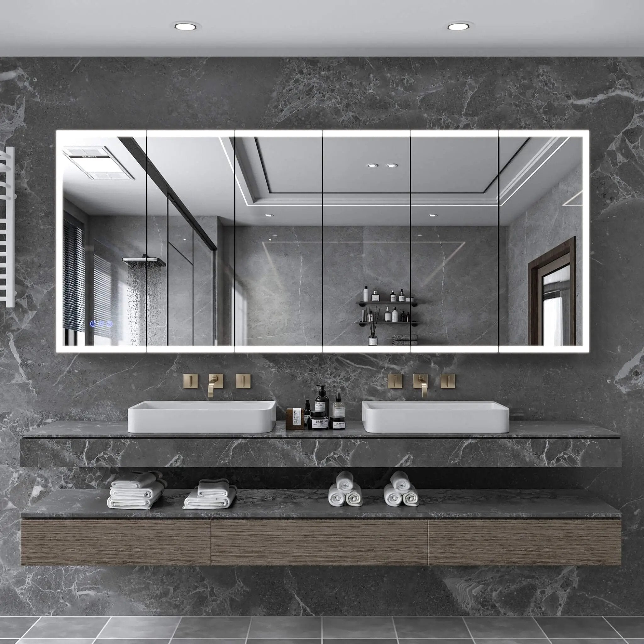 [96X40-Inch] Nuvia Wall-Mounted Medicine Cabinet Mirror With Anti-Fog And Tri-Color LED Lights (SAK82340) by SAKSBY WHOLESALE