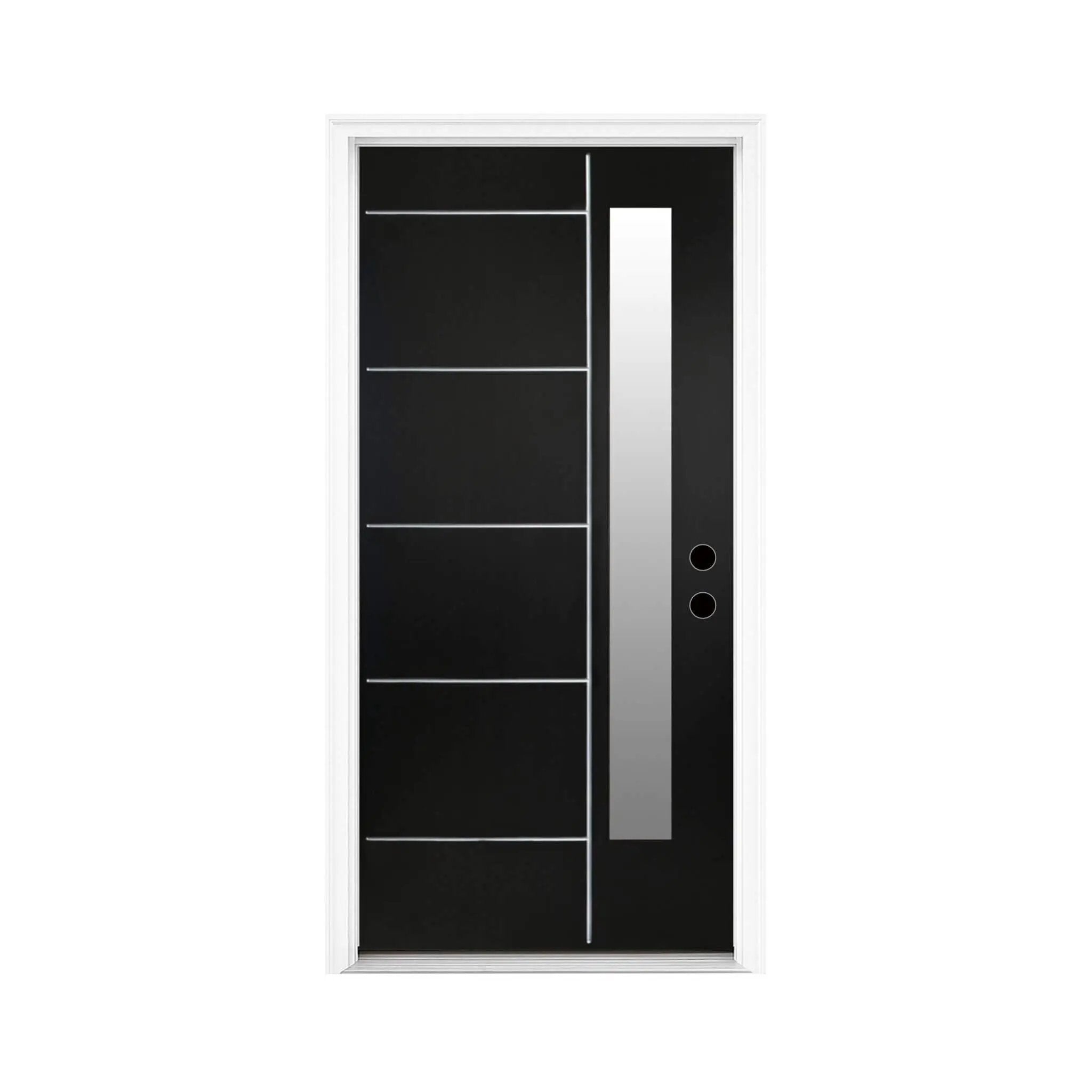 [36X80-Inch] Nuvia Black Modern Left Inswing Fiberglass Entry Door With Frosted Glass (SAK25849) by SAKSBY WHOLESALE