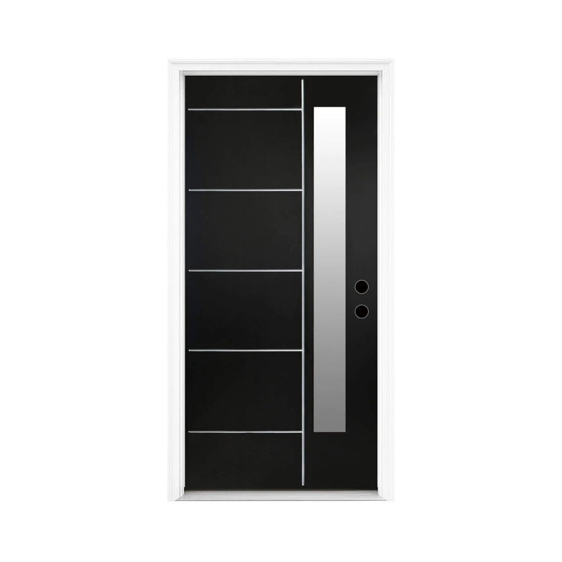[36X80-Inch] Nuvia Black Modern Left Inswing Fiberglass Entry Door With Frosted Glass (SAK25849) by SAKSBY WHOLESALE