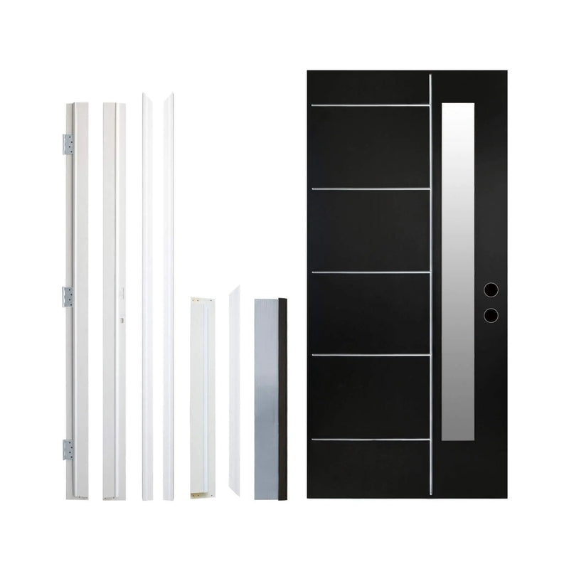 [36X80-Inch] Nuvia Black Modern Left Inswing Fiberglass Entry Door With Frosted Glass (SAK25849) by SAKSBY WHOLESALE