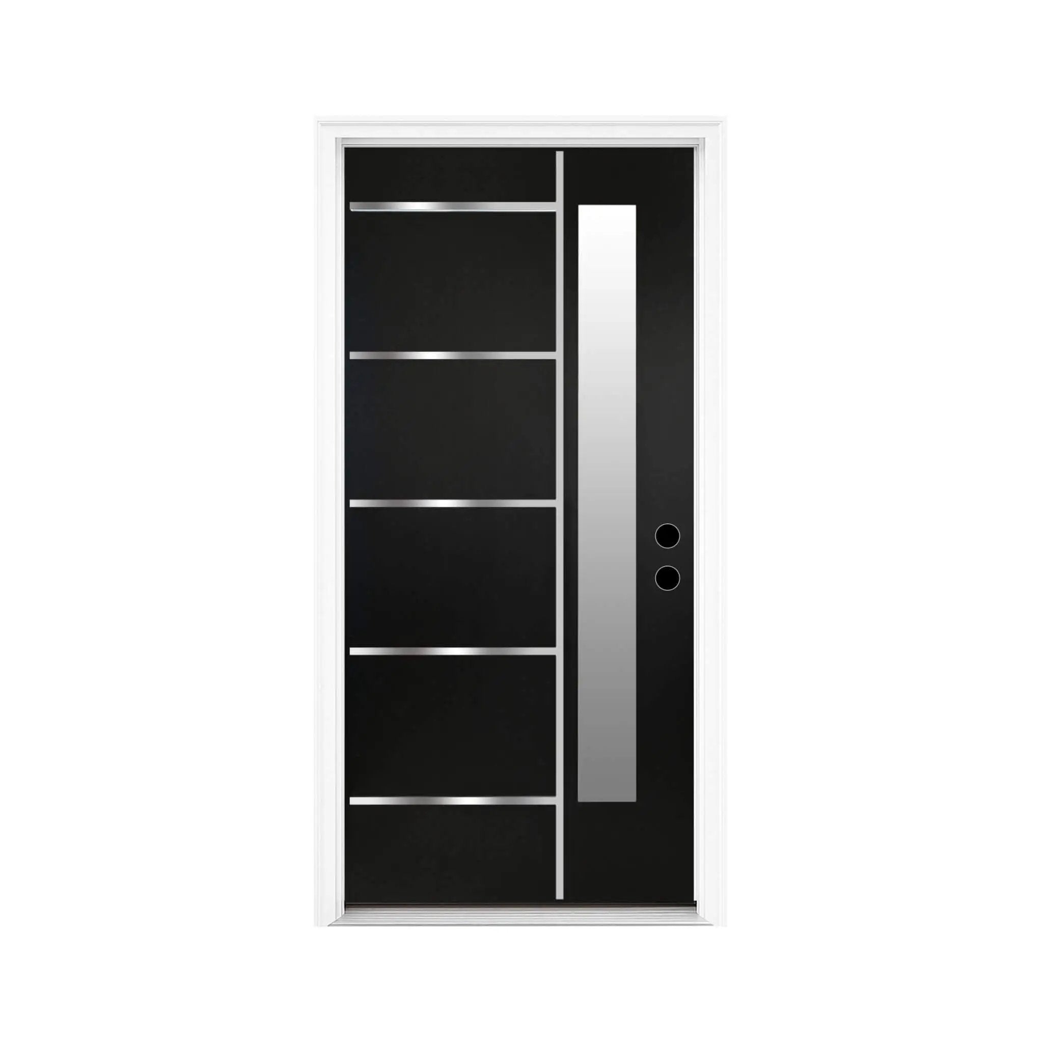 [36X80-Inch] Nuvia Black Modern Left Inswing Fiberglass Front Door With Frosted Glass [4-9/16 Frame] (SAK96731) by SAKSBY WHOLESALE