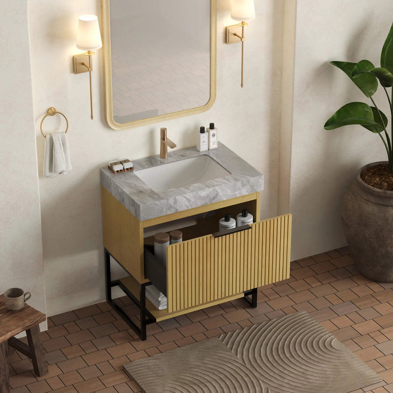 Luxury 30-Inch Corolla Oak Freestanding Bathroom Vanity With Sink And Storage (SAK79352) by SAKSBY WHOLESALE