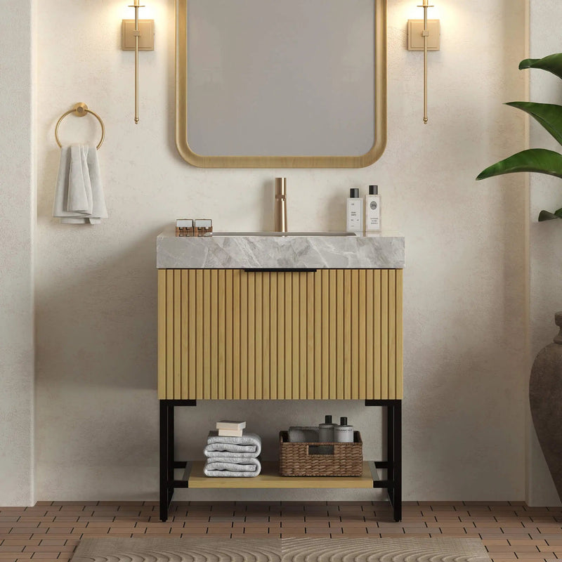 Luxury 30-Inch Corolla Oak Freestanding Bathroom Vanity With Sink And Storage (SAK79352) by SAKSBY WHOLESALE