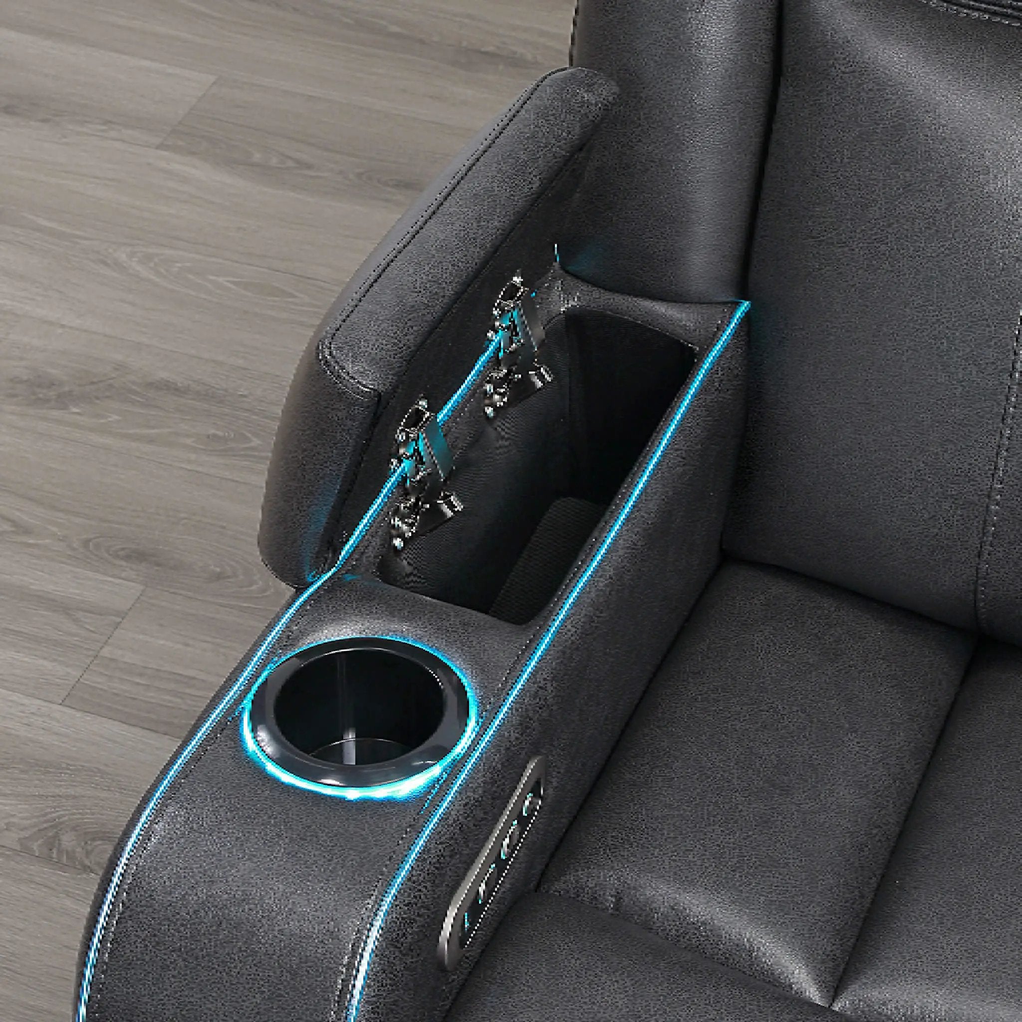 Nuvia Luxury Charcoal Upholstered Power Recliner Armchair With LED Lights (SAK16429) by SAKSBY WHOLESALE