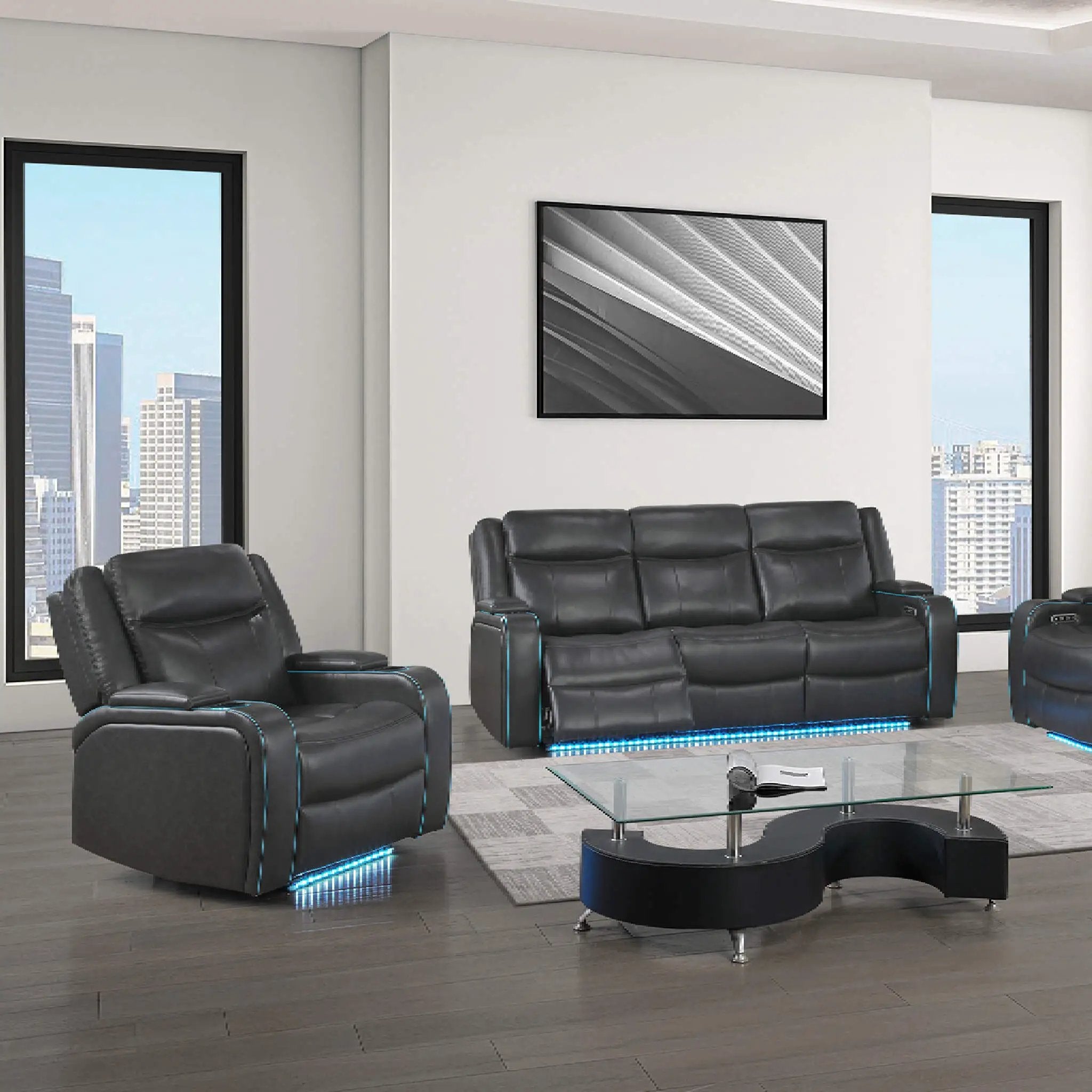 Nuvia Luxury Charcoal Upholstered Power Recliner Armchair With LED Lights (SAK16429) by SAKSBY WHOLESALE