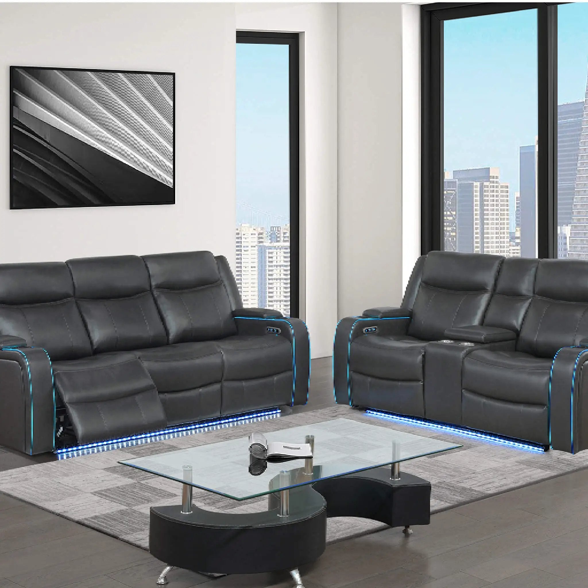 Nuvia Luxury Charcoal Upholstered Power Recliner Armchair With LED Lights (SAK16429) by SAKSBY WHOLESALE