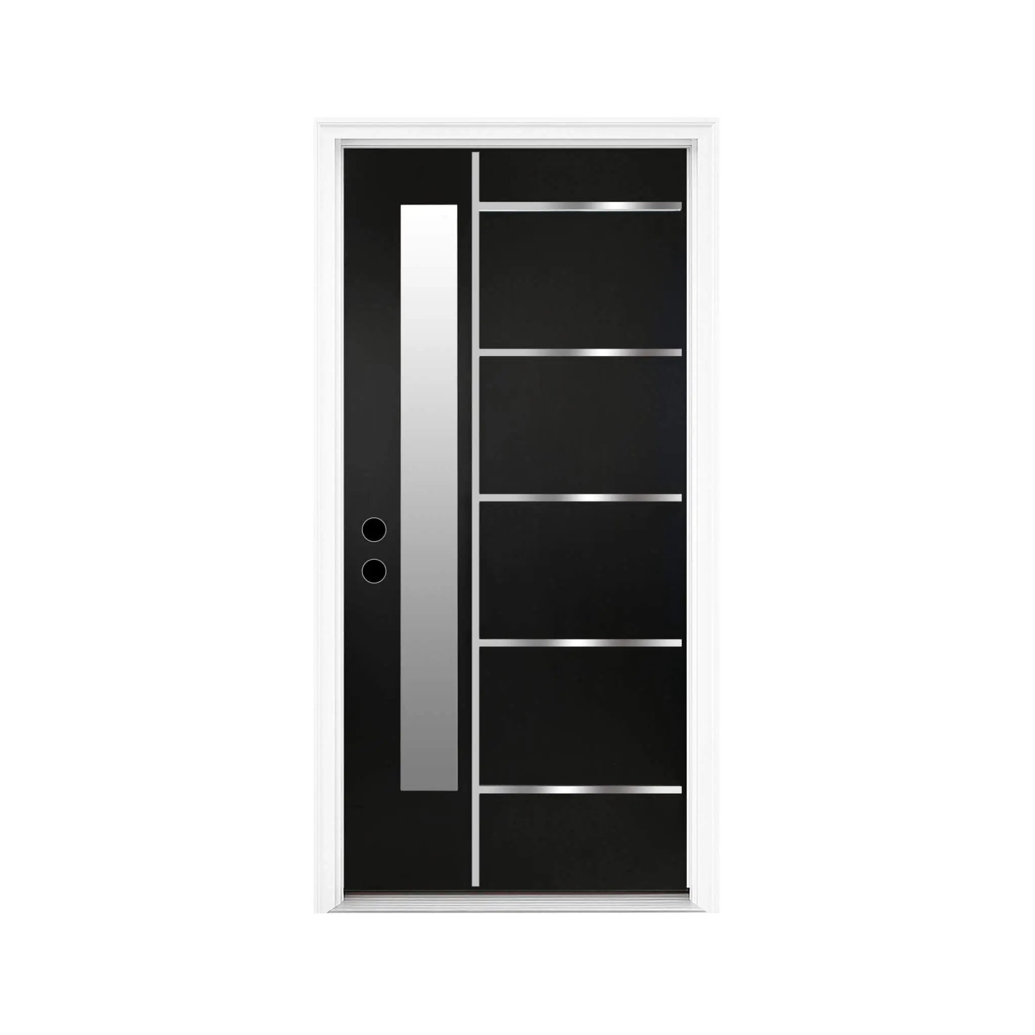 [36X80-Inch] Nuvia Modern Frosted Glass Black Fiberglass Front Door With Right Inswing (SAK10584) by SAKSBY WHOLESALE