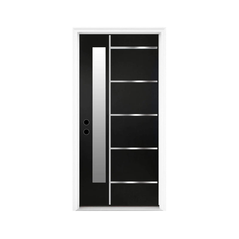 [36X80-Inch] Nuvia Modern Frosted Glass Black Fiberglass Front Door With Right Inswing (SAK10584) by SAKSBY WHOLESALE