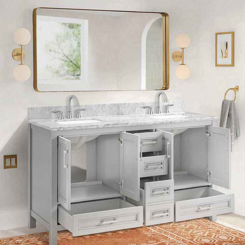 Nuvia Premium 60-Inch Freestanding Double Sink Bathroom Vanity With Carrara Marble Top (SAK51829) by SAKSBY WHOLESALE