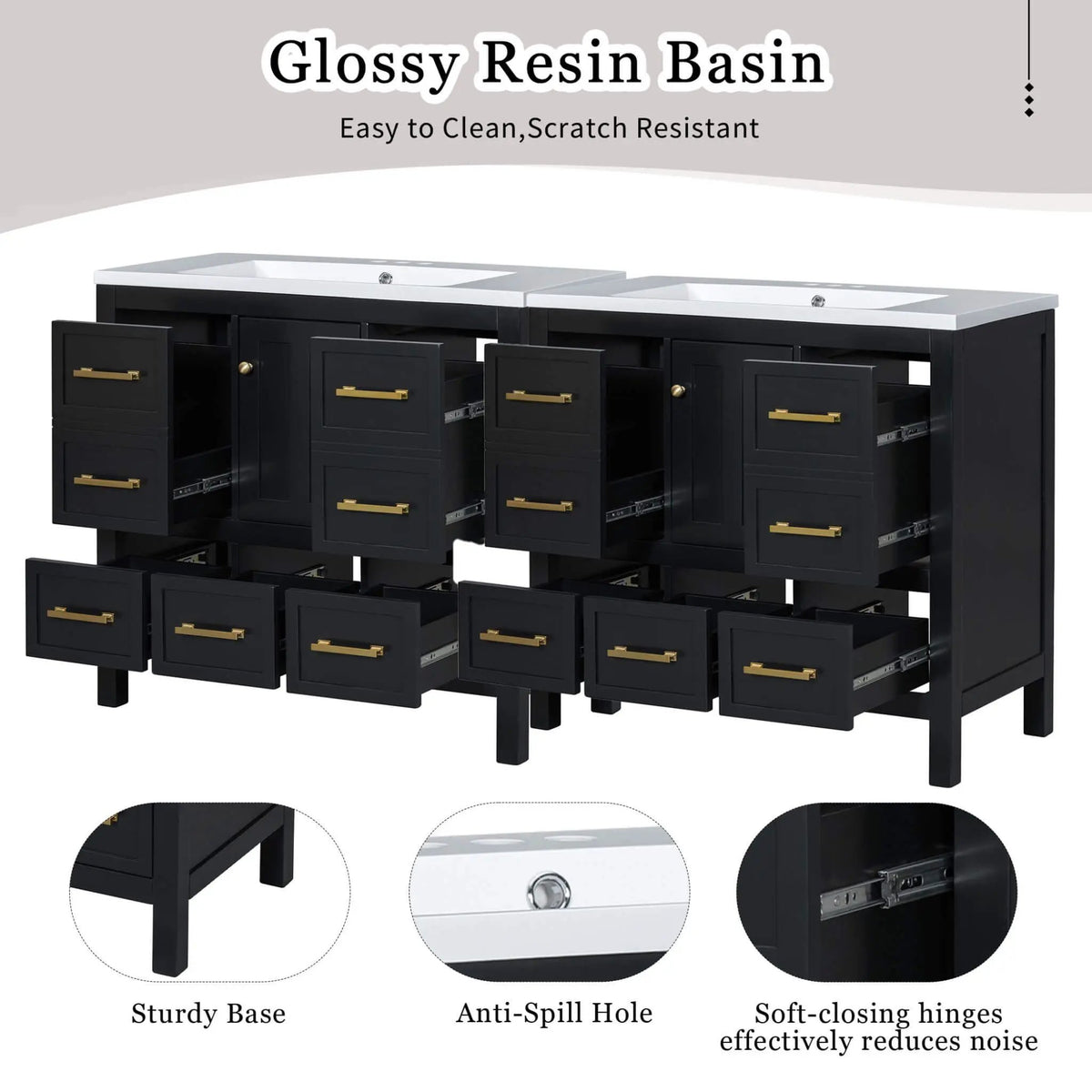 Nuvia Premium 72-Inch Bathroom Vanity Set With Resin Sink And Soft-Close Drawers [Faucet Not Included] (SAK62749) by SAKSBY WHOLESALE