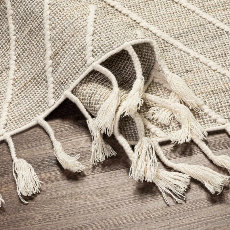 Marbletown Jute&Wool Blend Rug with Tassels - Clearance by Boutique Rugs