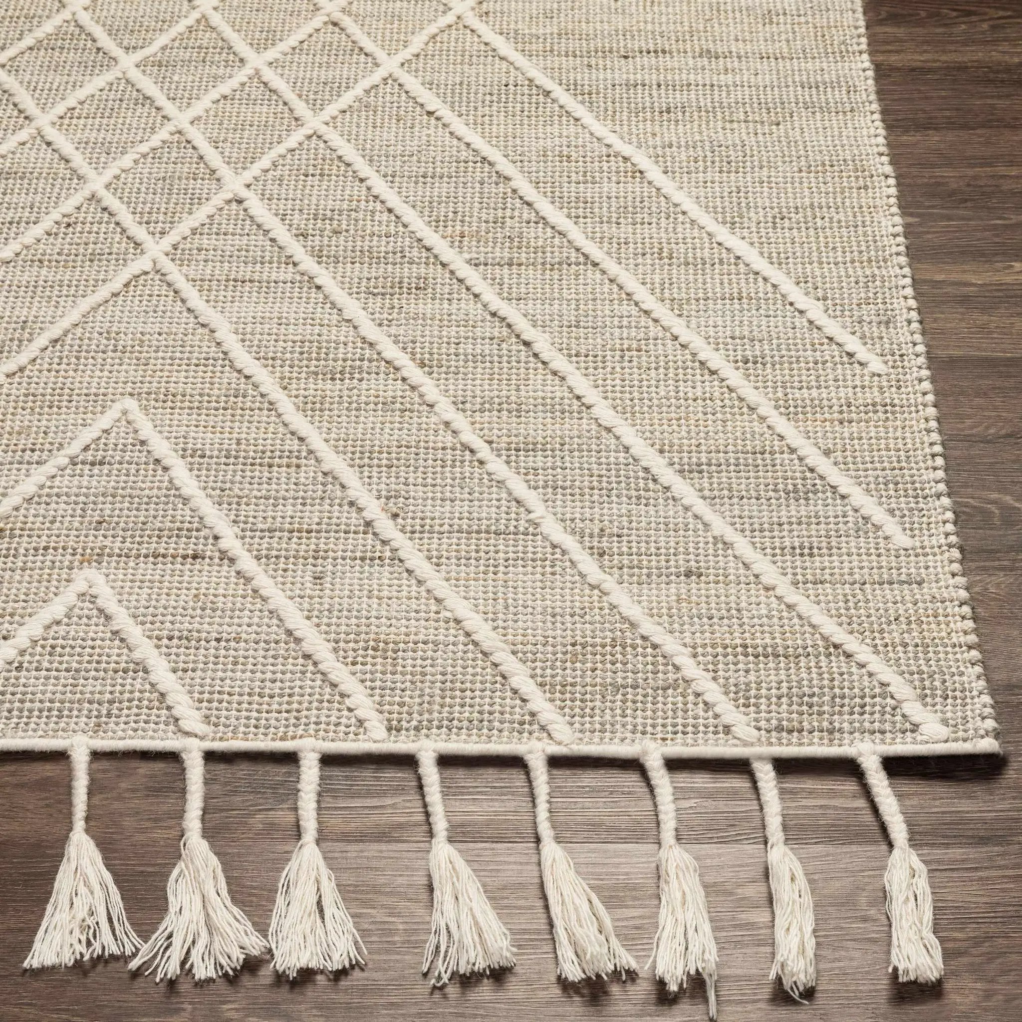 Marbletown Jute&Wool Blend Rug with Tassels - Clearance by Boutique Rugs