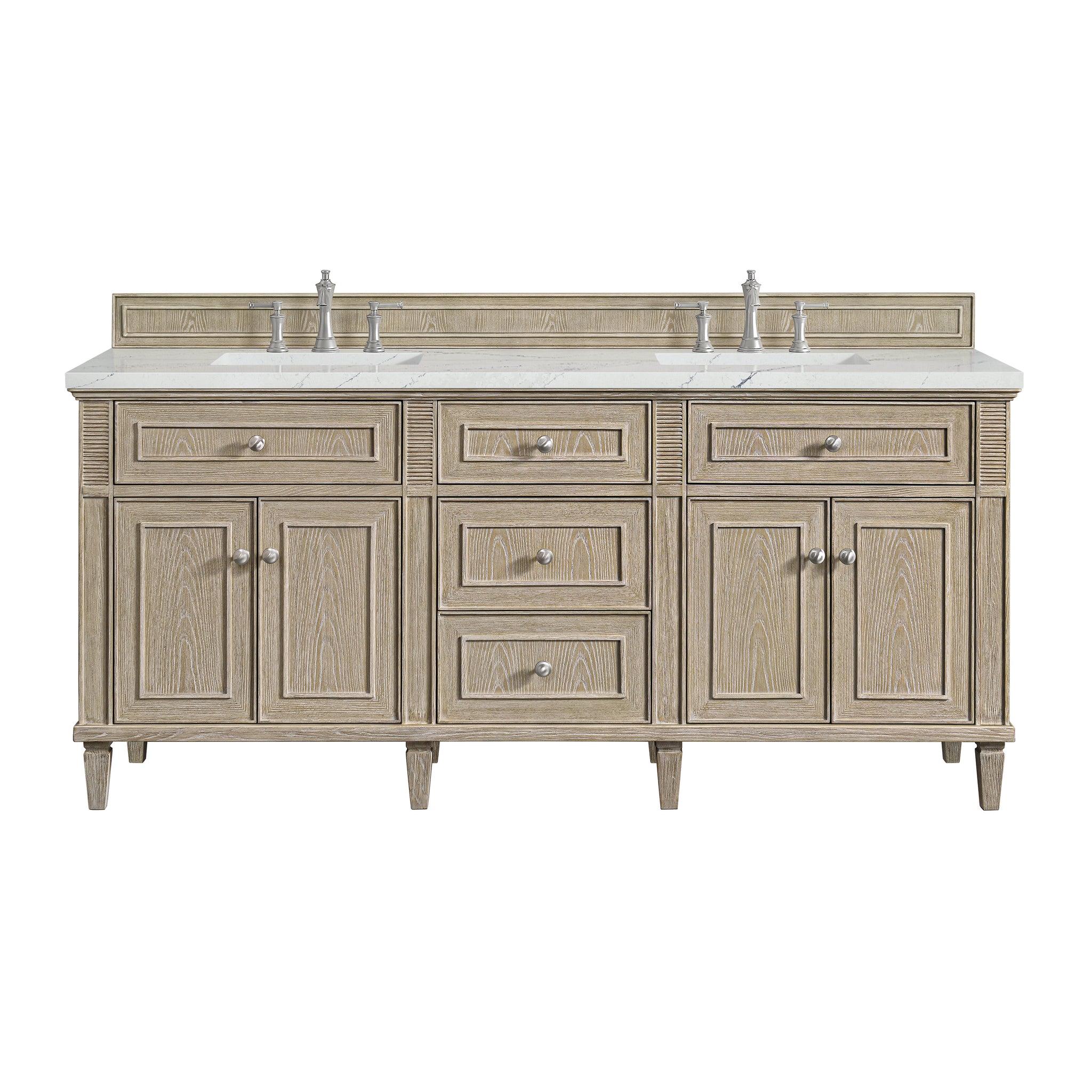 James Martin Lorelai 72" Double Bathroom Vanity, Whitewashed Oak with Ethereal Noctis countertop