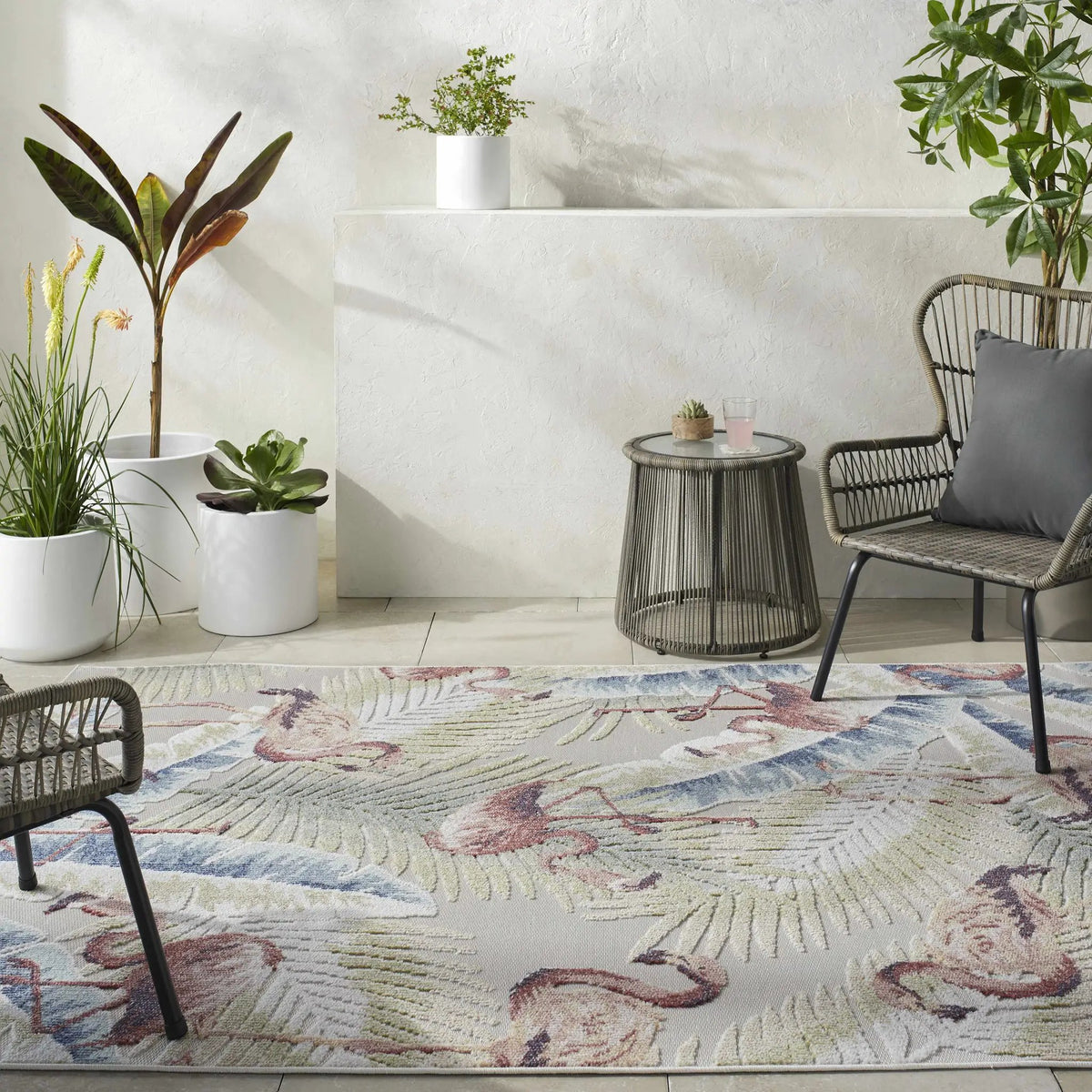 Nayan Light Slate Outdoor Area Rug - Clearance, installed in a room