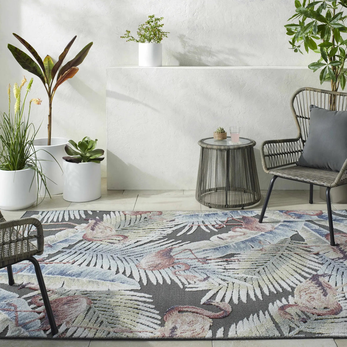 Nayan Charcoal Outdoor Area Rug - Clearance, installed in a room
