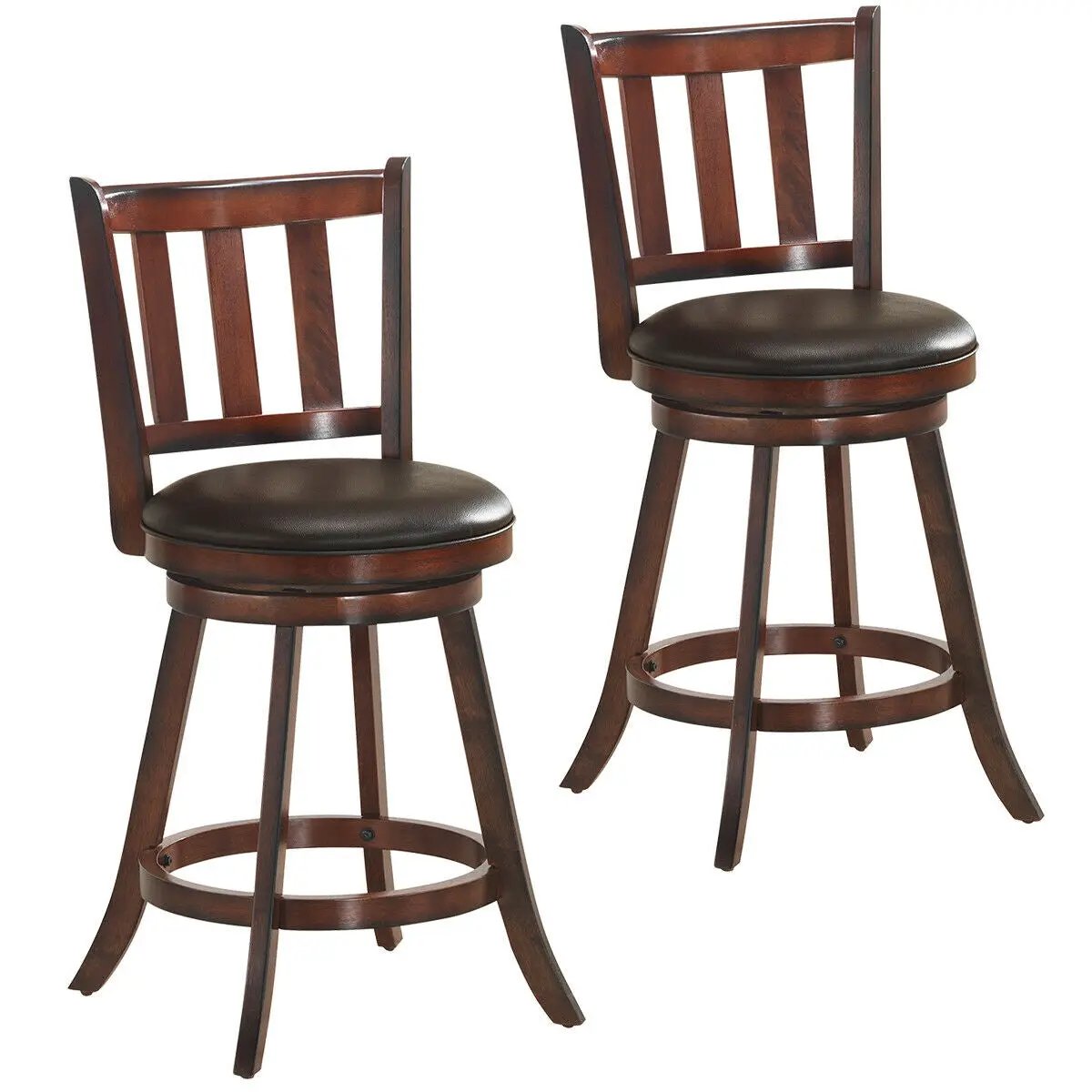2 Pieces 360 Degree Swivel Wooden Counter Height Bar Stool Set with Cushioned Seat, photo 3 of 9