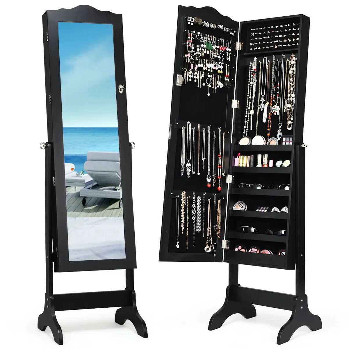 Mirrored Lockable Jewelry Cabinet Armoire Organizer Storage Box by DirectDeals