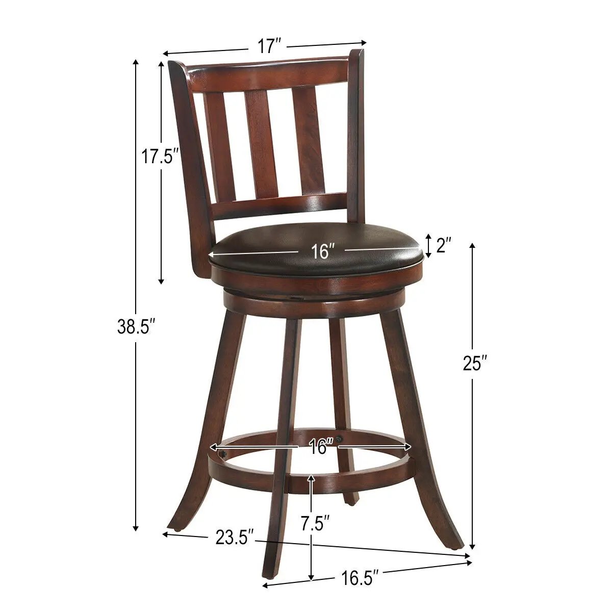 2 Pieces 360 Degree Swivel Wooden Counter Height Bar Stool Set with Cushioned Seat, photo 5 of 9