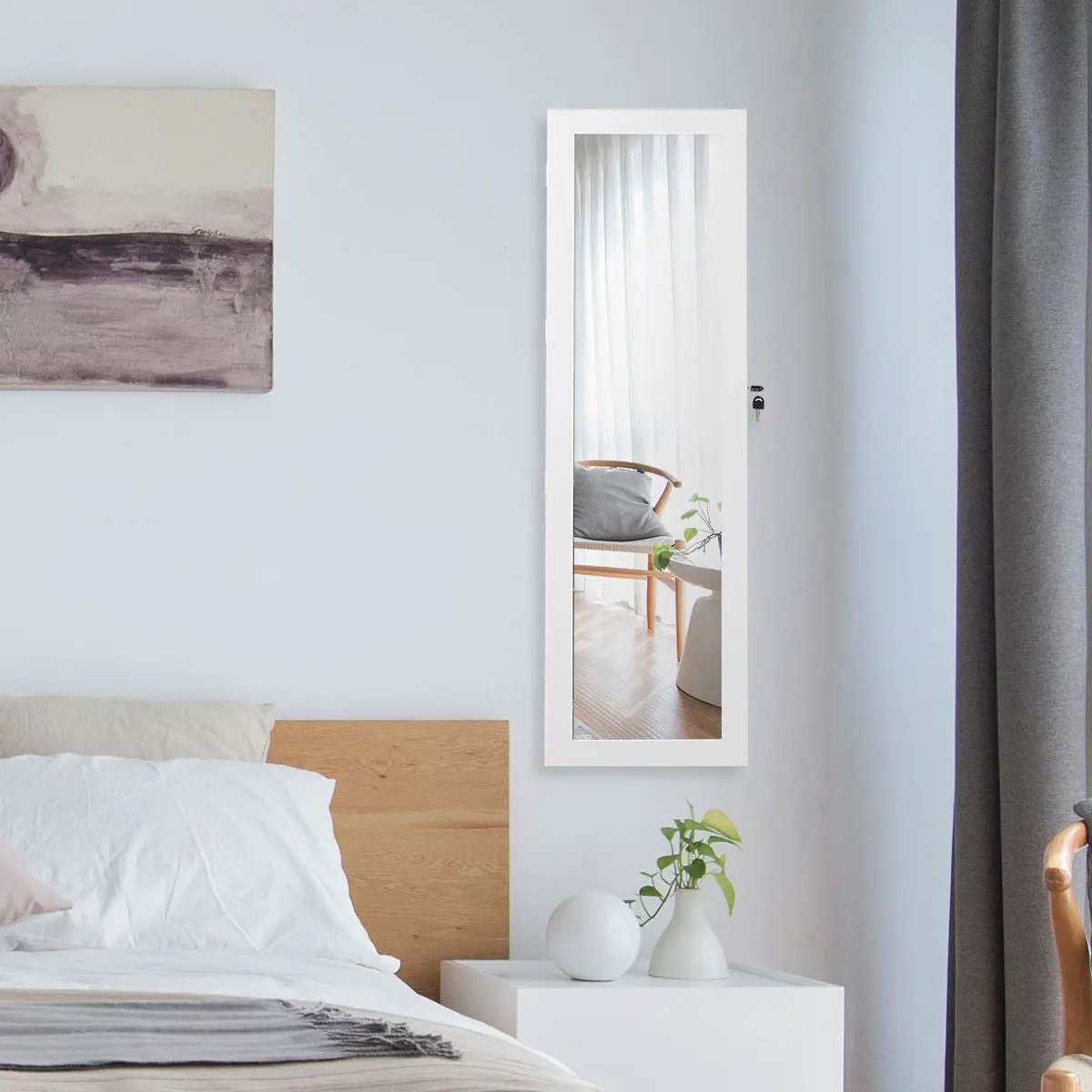 Wall Mounted Lockable Mirror Jewelry Cabinet with LED Light by DirectDeals