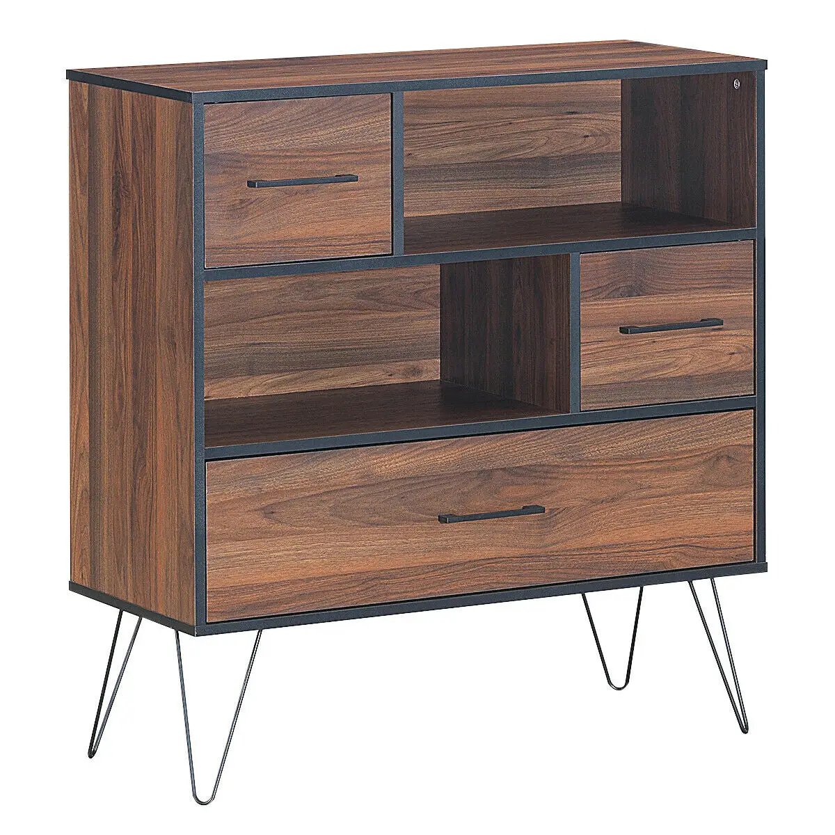 3-Tier Wood Storage Cabinet with Drawers and 4 Metal Legs by DirectDeals
