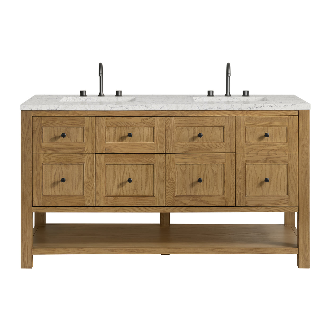 James Martin Breckenridge 60" Double Bathroom Vanity, Light Natural Oak with Eternal Jasmine Pearl (FreePower) countertop