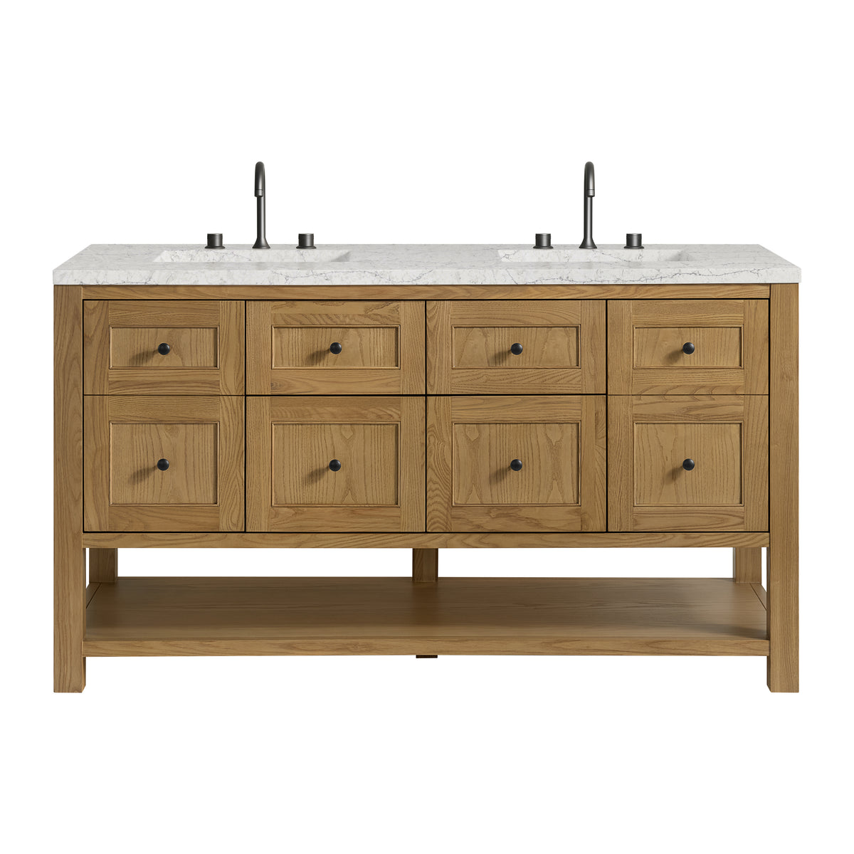 James Martin Breckenridge 60" Double Bathroom Vanity, Light Natural Oak with Eternal Jasmine Pearl (FreePower) countertop