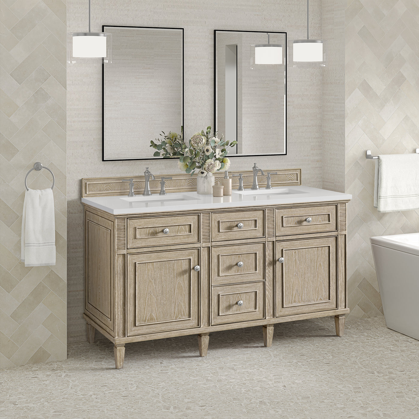 James Martin Lorelai 60" Double Bathroom Vanity, Whitewashed Oak, view 37