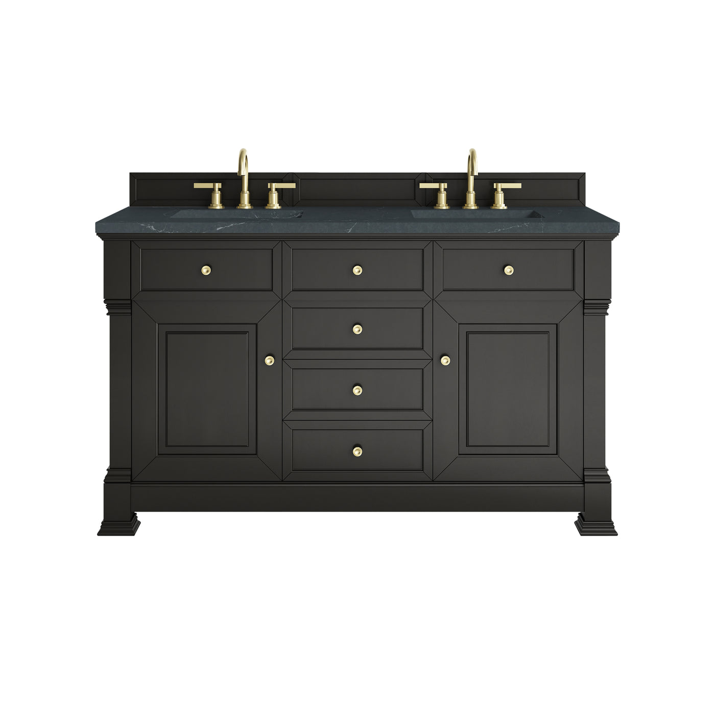 James Martin Brookfield 60" Double Bathroom Vanity, Black Onyx with Charcoal Soapstone countertop