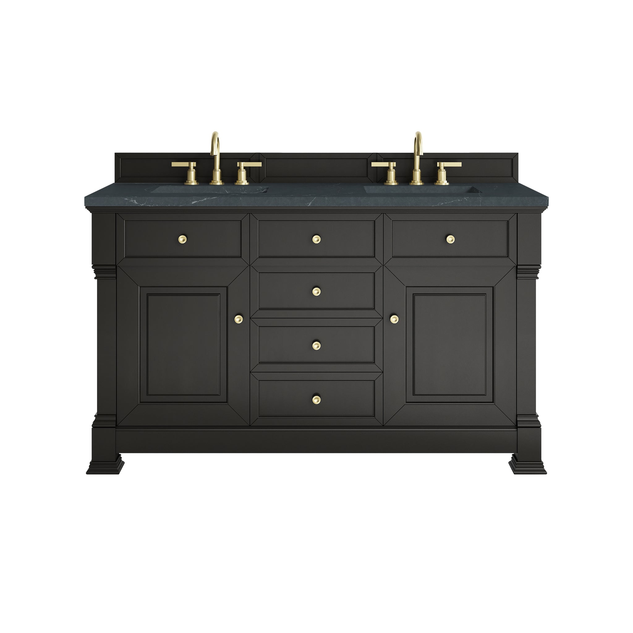 James Martin Brookfield 60" Double Bathroom Vanity, Black Onyx with Charcoal Soapstone countertop