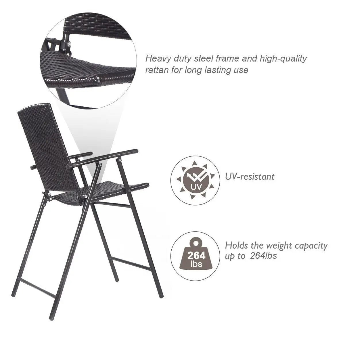 Set of 4 Folding Rattan Bar Chairs with Footrests and Armrests for Outdoors and Indoors by DirectDeals