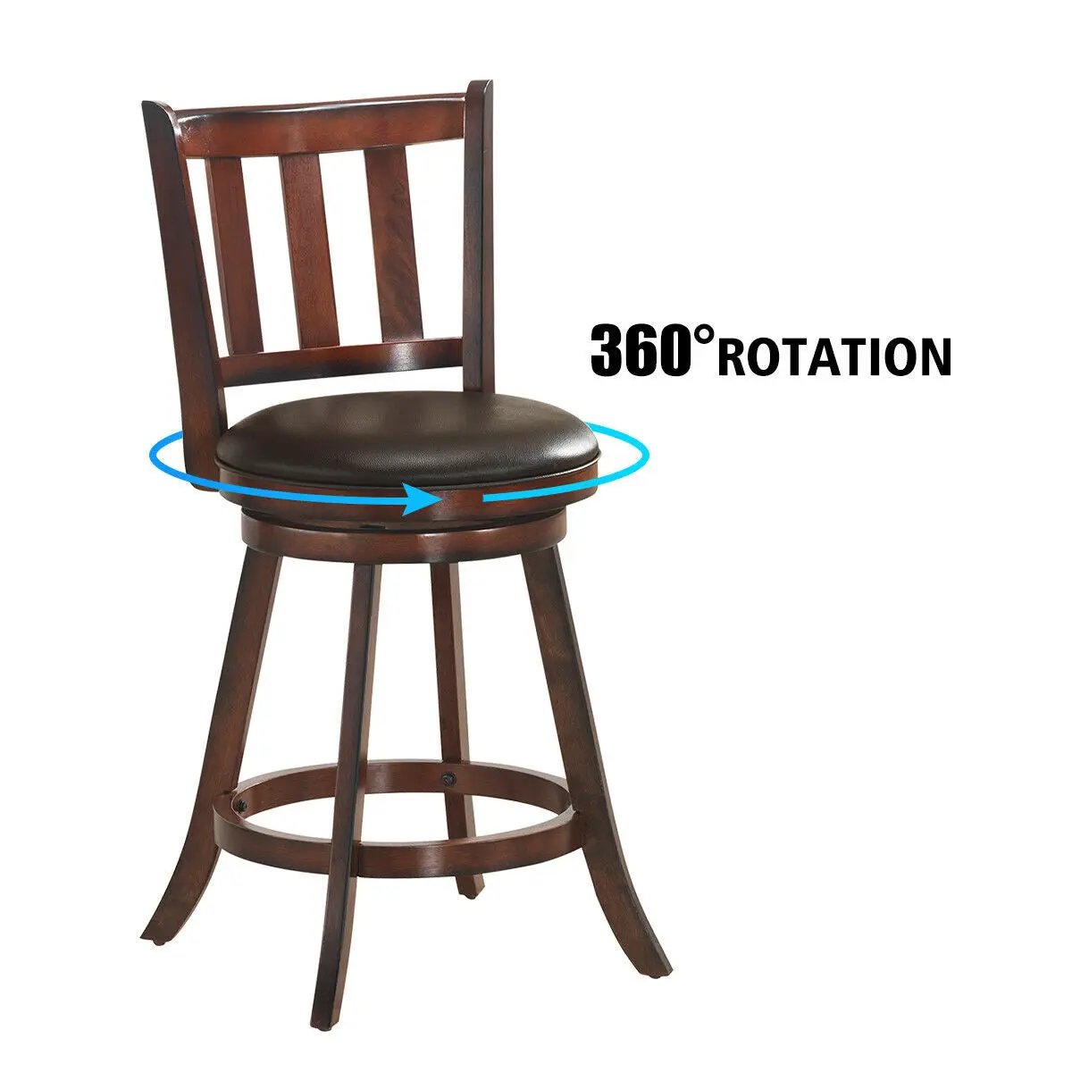 2 Pieces 360 Degree Swivel Wooden Counter Height Bar Stool Set with Cushioned Seat, photo 8 of 9