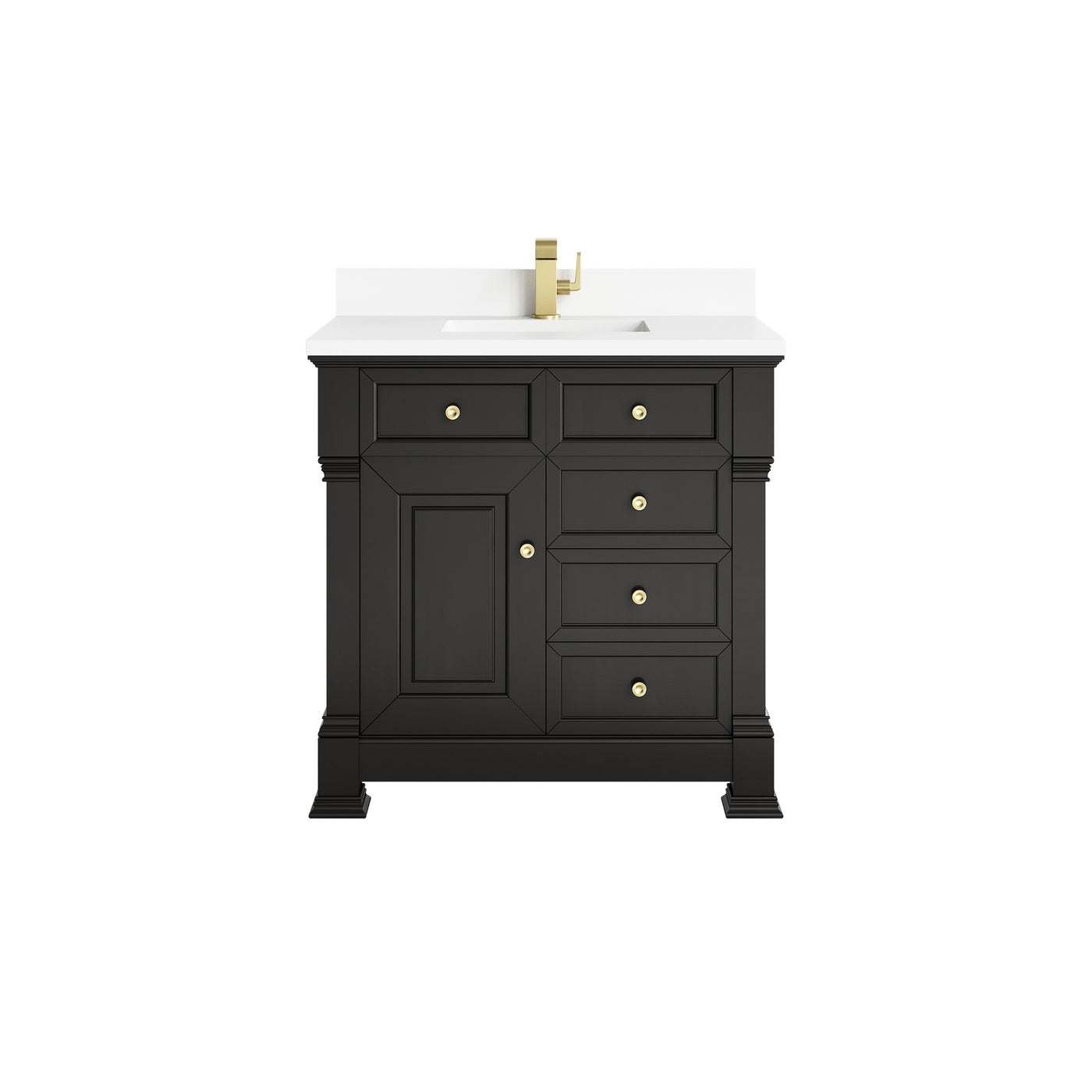 James Martin Brookfield 36" Single Bathroom Vanity, Black Onyx with White Zeus (Single Hole, with Backsplash) countertop
