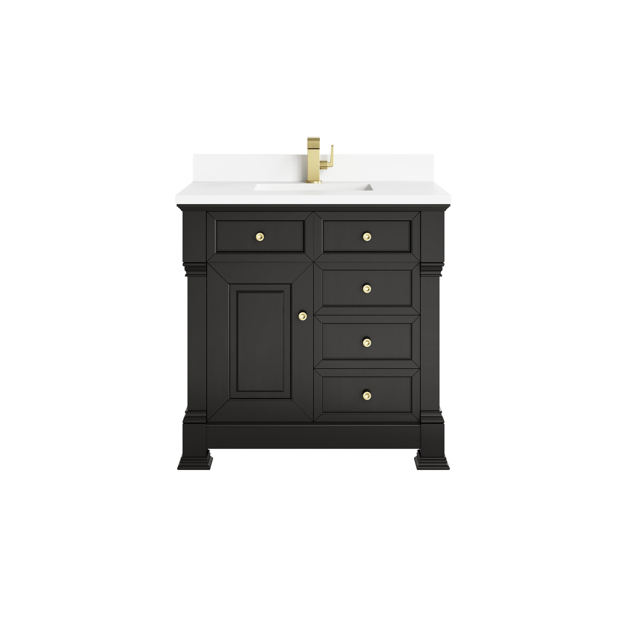 James Martin Brookfield 36" Single Bathroom Vanity, Black Onyx with White Zeus (Single Hole, with Backsplash) countertop