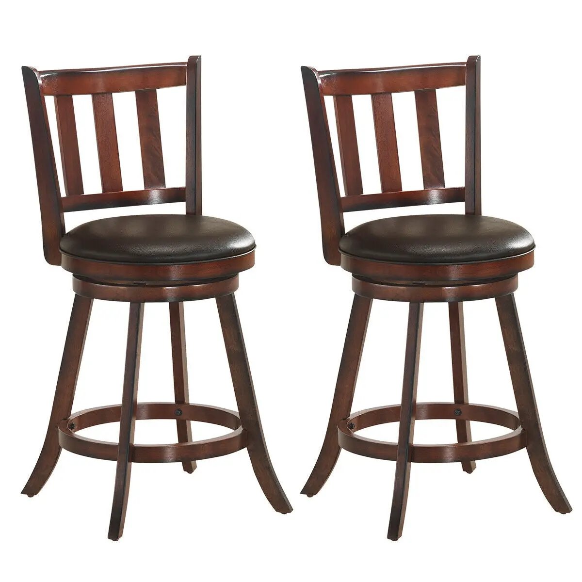 2 Pieces 360 Degree Swivel Wooden Counter Height Bar Stool Set with Cushioned Seat, photo 4 of 9