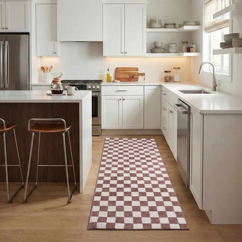 Kaysar Brown Checkered Washable Area Rug by Boutique Rugs