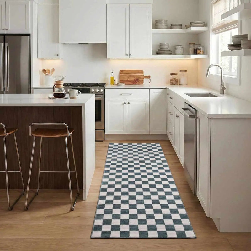 Kaysar Oil Green Checkered Washable Area Rug by Boutique Rugs