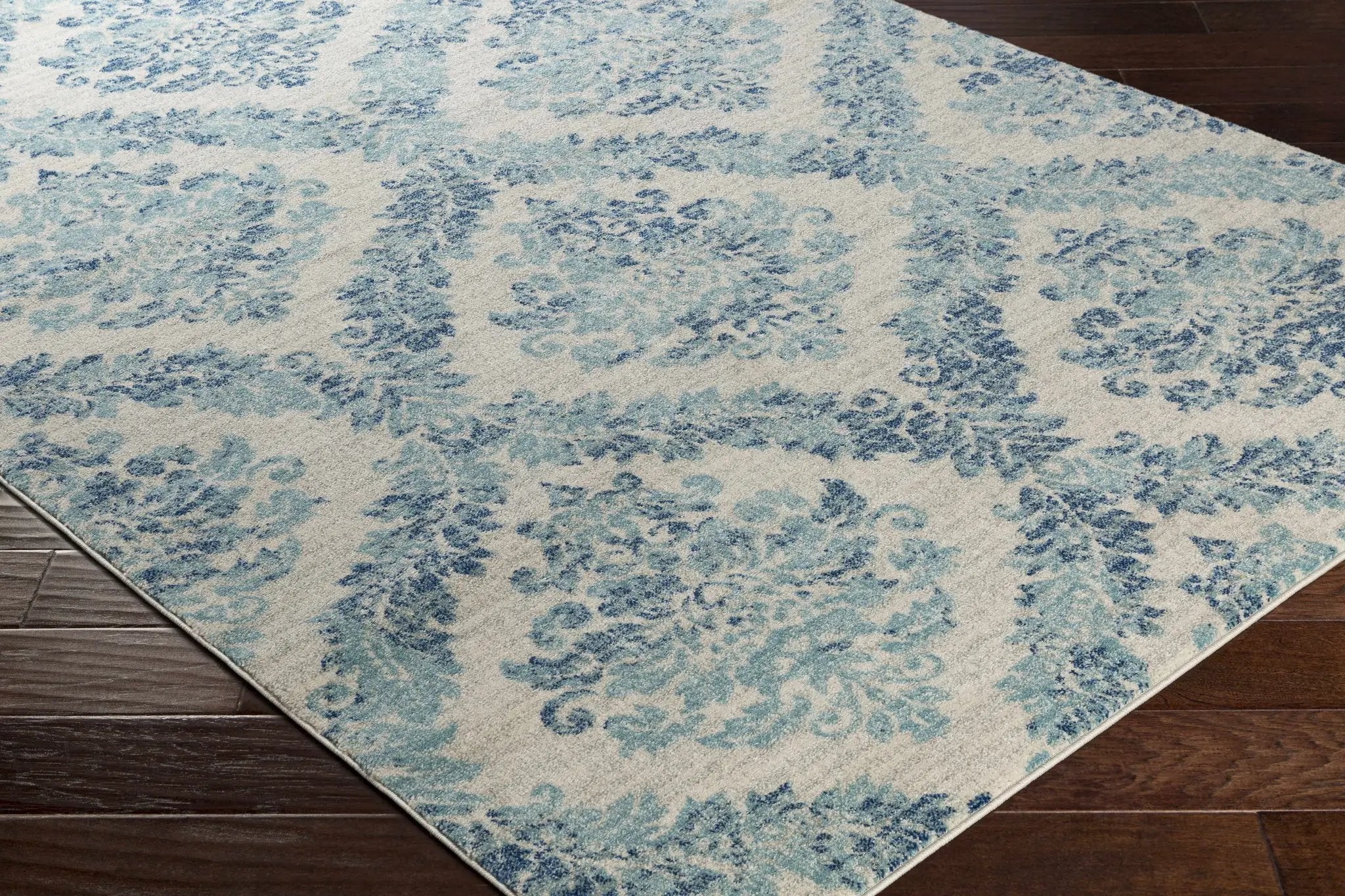Oaklyn Teal Floral Diamonds Rug by Boutique Rugs
