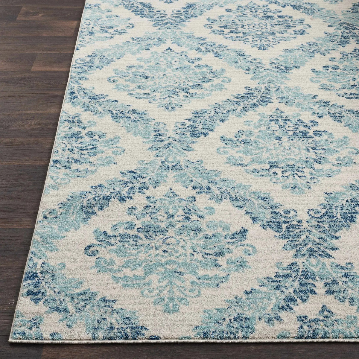 Oaklyn Teal Floral Diamonds Rug, photo 9 of 11