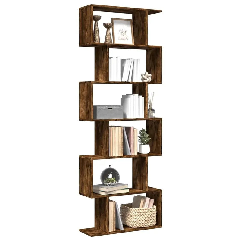 Oak Room Divider Bookcase with Smoked Finish and Storage by House Of Avana