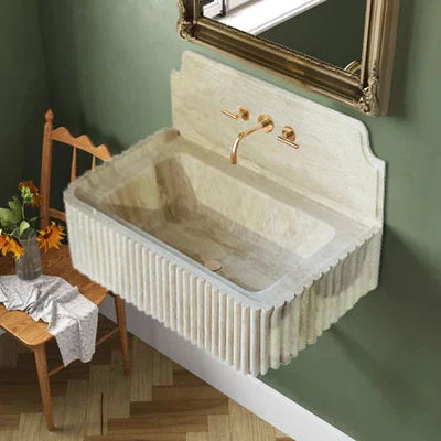 Oasis Beige Travertine Wall-mount Bathroom Vanity Sink Fluted (W)16" (L)36" (H)6" by GobekDesign