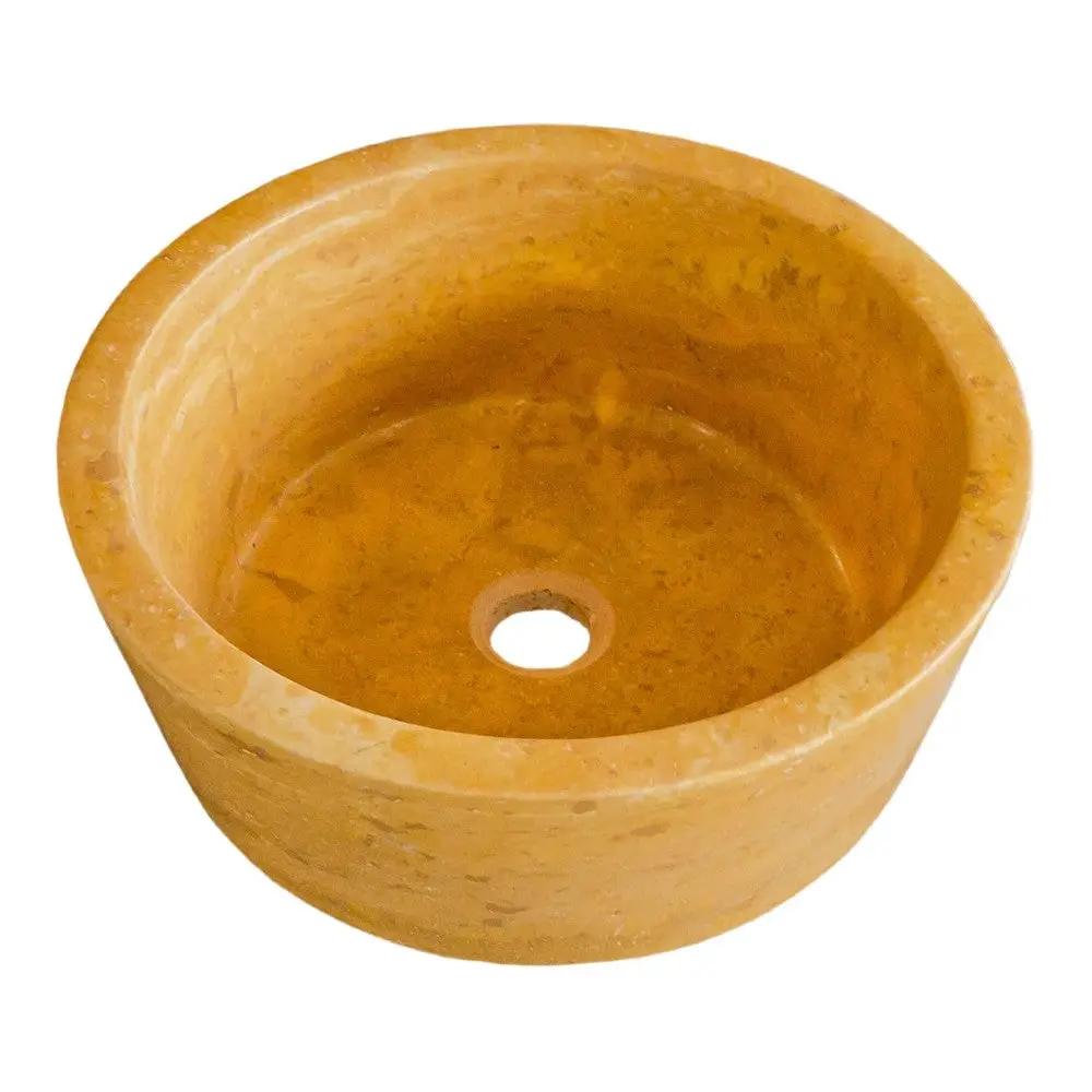 Oasis Gold Travertine Natural Stone Vessel Sink 16 Inch Round by GobekDesign