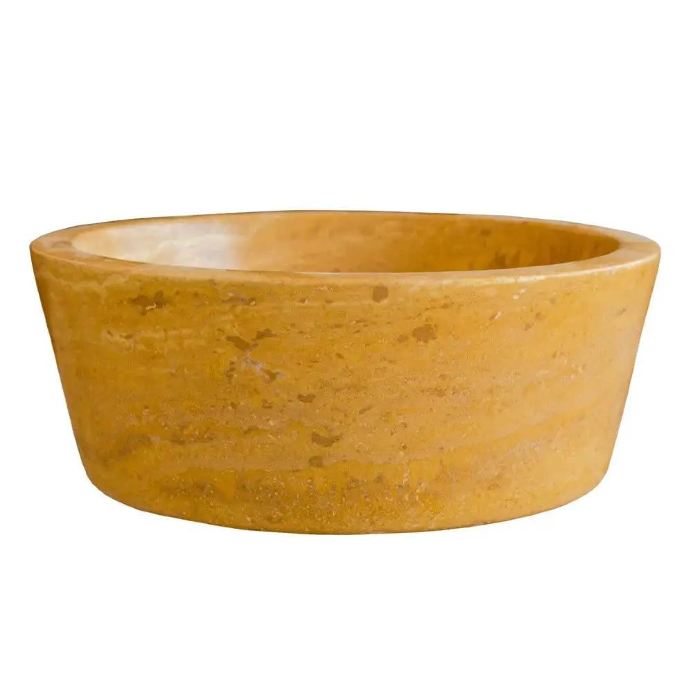 Oasis Gold Travertine Natural Stone Vessel Sink 16 Inch Round by GobekDesign