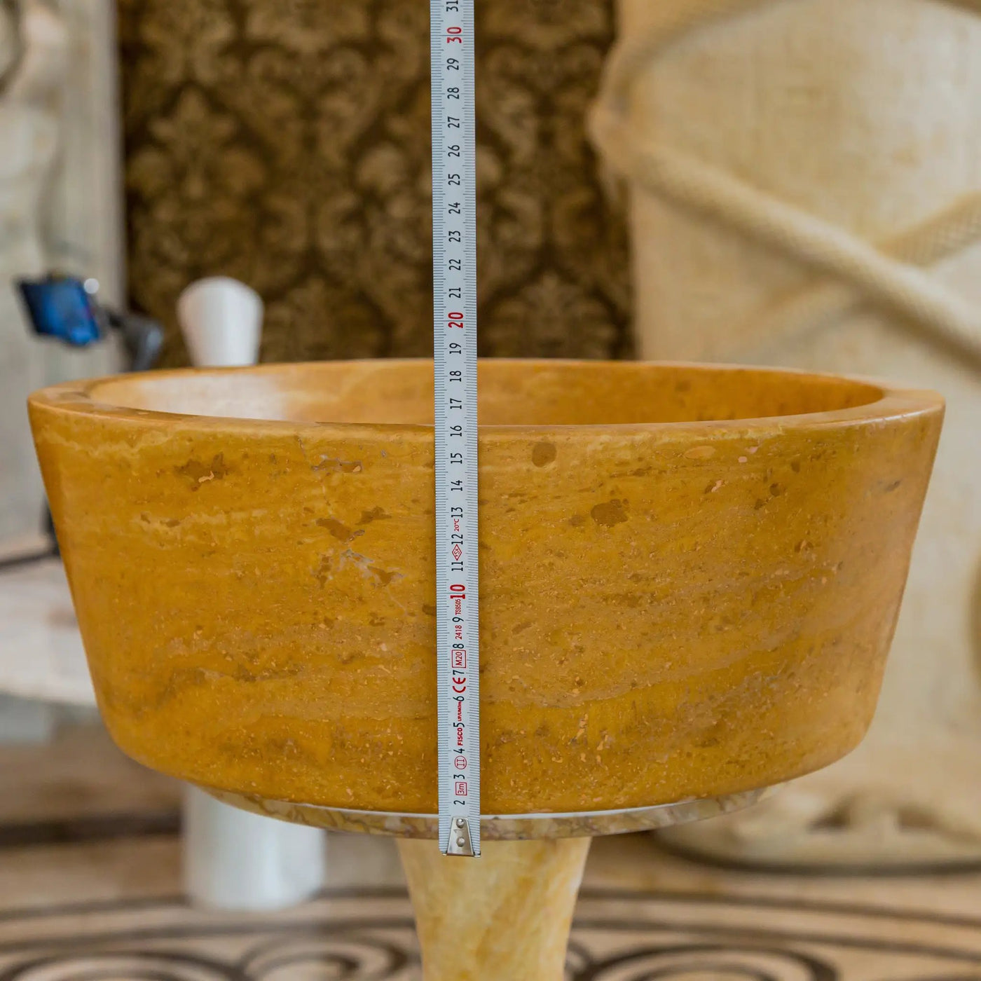 Oasis Gold Travertine Natural Stone Vessel Sink 16 Inch Round by GobekDesign