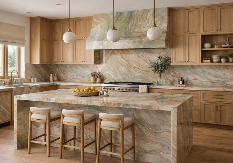 Oasis Maestro Polished Quartzite Slab Random room scene 2