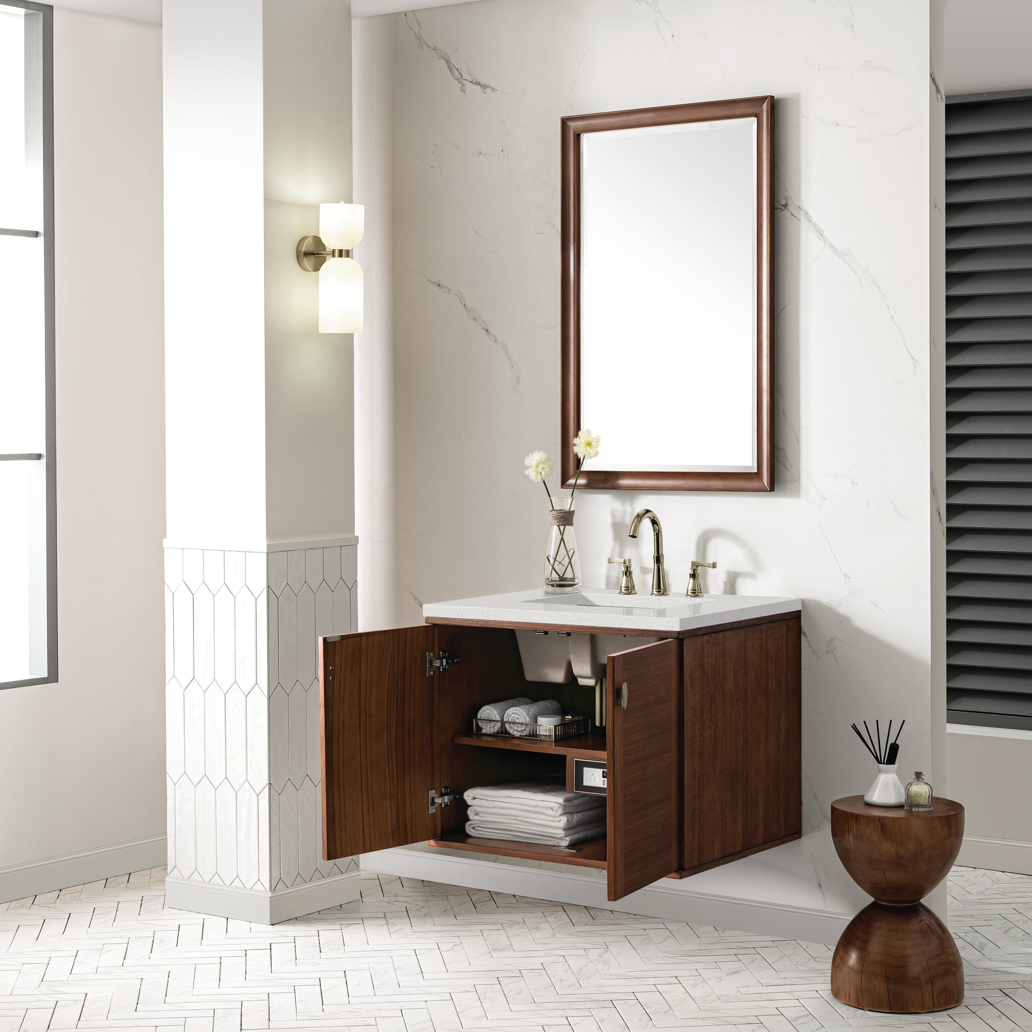 James Martin Amberly 30" Dual Mount Single Bathroom Vanity, Mid-Century Walnut, view 29