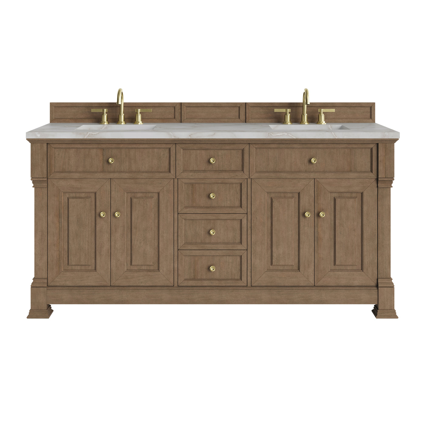 James Martin Brookfield 72" Double Bathroom Vanity, Pecan with Victorian Silver countertop