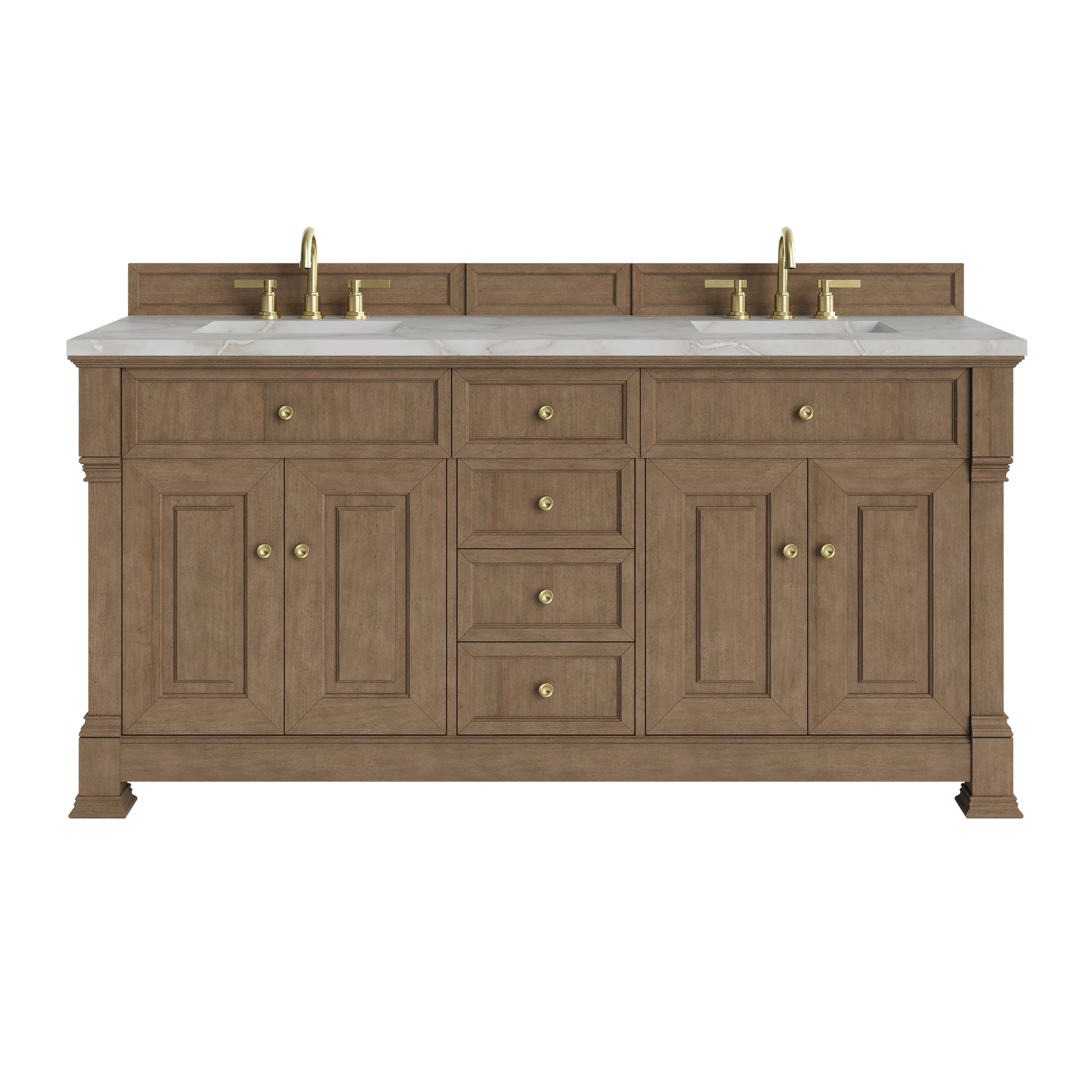 James Martin Brookfield 72" Double Bathroom Vanity, Pecan with Victorian Silver countertop