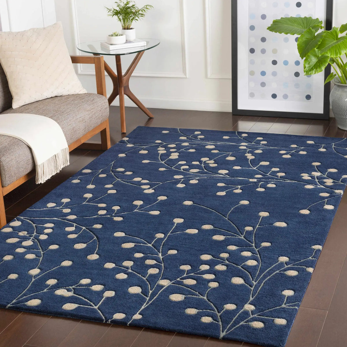 Blue Elsu Area Rug, installed in a room 2