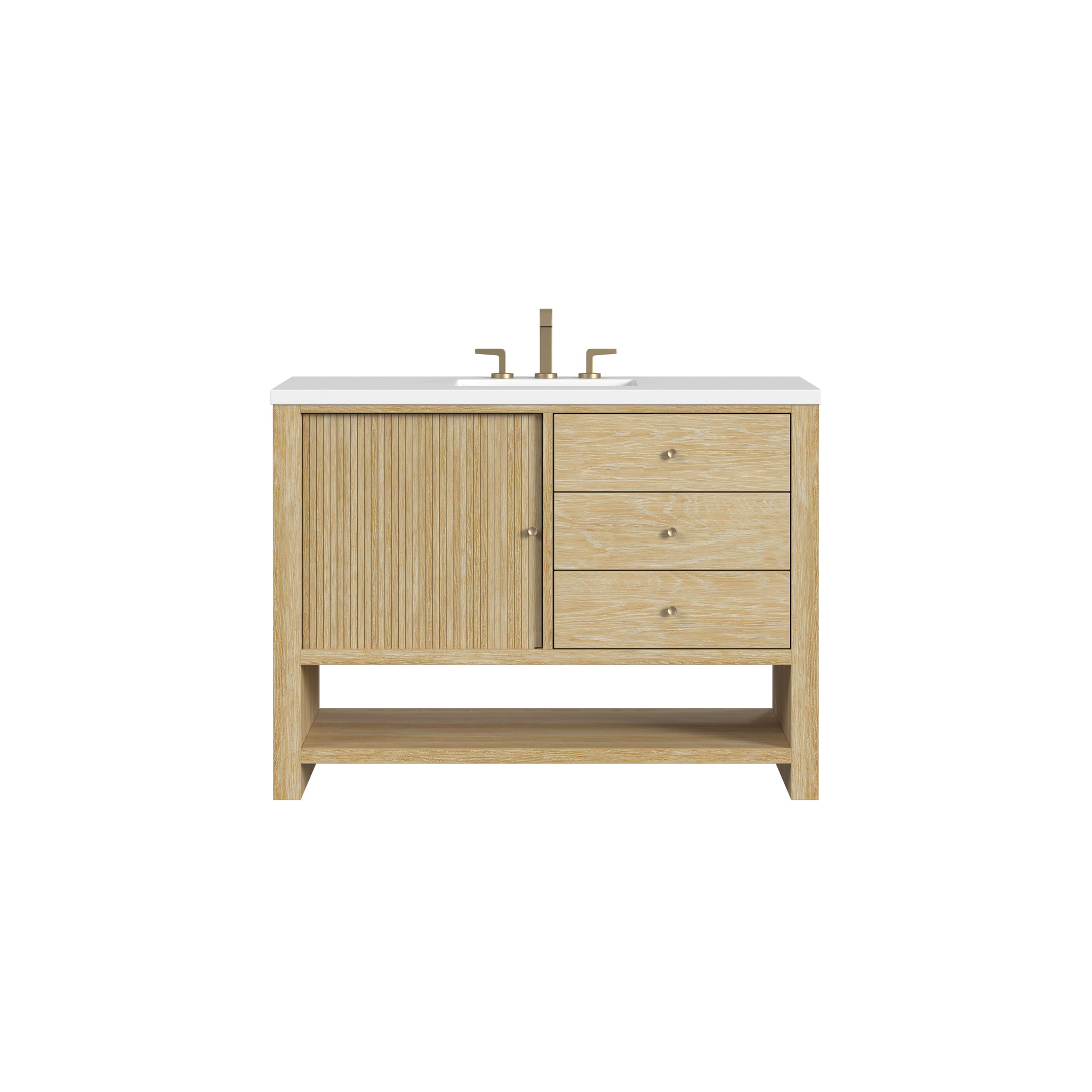James Martin Marigot 48" Single Bathroom Vanity, Sunwashed Oak with White Zeus countertop